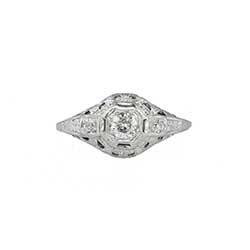Fantastic Art Deco .31ctw Filigree Old European Cut Diamond Engagement Ring 18k