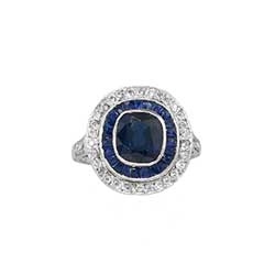 Rare 1920's 2.92ct t.w. Sapphire & Diamond Double Halo Ring Platinum