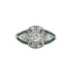 Beautiful Rare 1930's Old European Cut Diamond & Emerald Engagement Ring 18k