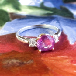Timeless 2.26ct t.w. Cushion Pink Sapphire & Diamond Three Stone Ring 14k