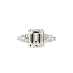 Sensational 1930's Art Deco 2.90ct t.w. Emerald Cut Diamond Filigree Engagement Wedding Ring Platinum