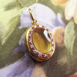 Antique Locket Art Nouveau 1900's Old Mine Cut Diamond Natural Ruby Locket Pendant 18k Gold 14k Gold