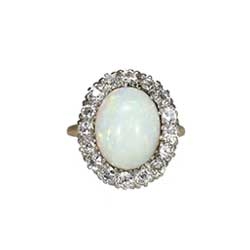 Gorgeous Huge Art Deco Opal & Old European Cut Diamond Ring 18k/Platinum  