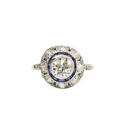 Amazing Antique 1.65ct t.w. Old European Cut Rose Cut Diamond & Blue Stone Halo Engagement Ring 18k/Platinum