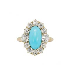 Sensational Victorian Turquoise & 1.60ct t.w. Old European Cut Diamond Ring 18k
