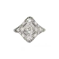 Lacey Glittering 1930's .60ct t.w. Old European Cut Diamond Navette Ring Platinum