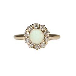 Lovely 1890's Opal & Old Mine Cut Diamond Halo Ring 14k