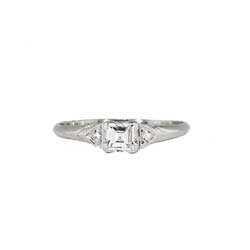 Elegant Understated 1940's .30ct t.w. Square Emerald Cut Diamond Engagement Ring Platinum