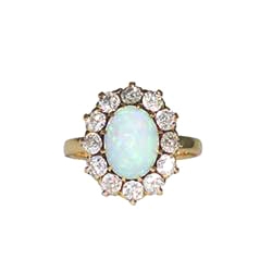 Perfect 1890's 2.5ctw Opal & Old European Cut Diamond Halo Ring 18k