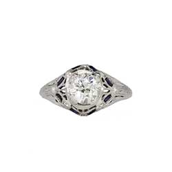 Authentic 1930's 1.37ct t.w. Old European Cut Diamond & Sapphire Engagement Ring Platinum