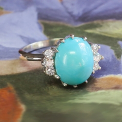 Vintage Turquoise Diamond Ring Circa 1950's Robin's Egg Blue Turquoise & Diamond Ring Platinum