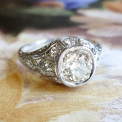 Art Deco Vintage 1930's 2.14ct t.w. Bezel Set Old European Cut Diamond Engagement Anniversary Wedding Ring Platinum