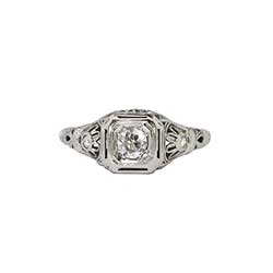 Fantastic Art Deco .22ctw Filigree Old European Cut Diamond Engagement Ring 18k