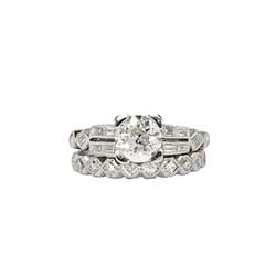 Art Deco 2.01ct t.w. Old European Cut, Baguette & French Cut Diamond Engagement Ring Set Platinum