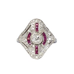 Stunning 1920's Edwardian 1.34ct t.w. Diamond & Ruby Platinum Ring