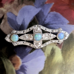 Art Deco Vintage 1930's Opal Old European Cut Diamond Platinum Brooch Pin Pendant