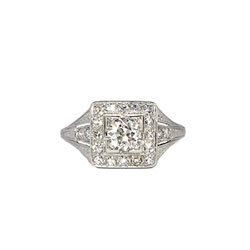 Rare .70ct t.w. Edwardian Diamond Halo Filigree Engagement Ring Platinum
