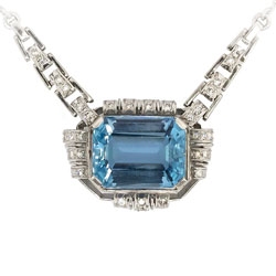 Glorious 1940's 16.61ct t.w. Aquamarine & Diamond Platinum Necklace Pendant