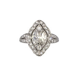 Art Deco 1930's 1.28ct t.w. Marquise & Round Diamond Engagement Anniversary Ring Platinum