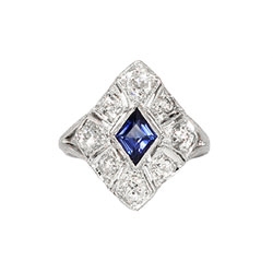 Estate 2.21ct t.w. Lab Sapphire & Old Mine Cut Diamond Art Deco Style Ring 14k