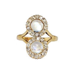Mystical Art Nouveau 2.50ct t.w. Double Moonstone & Old Mine Cut Diamond Ring 10k