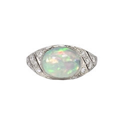 Gorgeous 3ct t.w. 1930's Opal & Diamond Filigree Platinum Ring