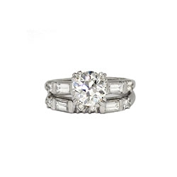 Outstanding 1.70ct t.w. 1930's Old European Cut Diamond Engagement Ring Wedding Band Set Platinum
