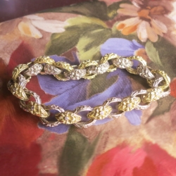 Reserved---Gorgeous Rare 1950's .10ct t.w. Diamond Two Tone Solid Floral Chased Repousse' Bracelet 14k 6.75 Inch Wrist