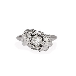 Art Deco 1930's .56ct t.w. Orange Blossom Old Mine Cut Diamond Engagement Ring 18k