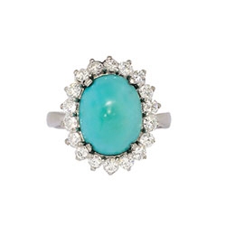Exceptional 7.48ct t.w. 1970's Robin's Egg Blue Turquoise & Diamond Halo Ring Platinum