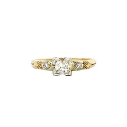 Art Deco .20ct t.w. 1930's Old European Cut Diamond Engagement Ring Two Tone 14k