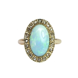 Art Nouveau 1900s 2ctw Opal & Rose Cut Diamond Halo Ring 10k