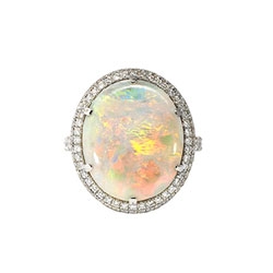 Phenomenal 9.8ct.w. Australian Solid Opal & Diamond Filigree Platinum Ring
