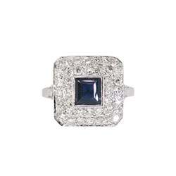 Art Deco 1930's 2.30ct t.w. Sapphire & Diamond Halo FIligree Platinum Ring