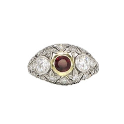 Art Deco 1930's 1.62ct t.w. Ruby & Diamond Filigree Platinum 18k Ring