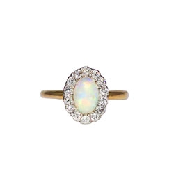 Art Nouveau 1900's 1ct t.w. Opal & Diamond Halo Ring 18k