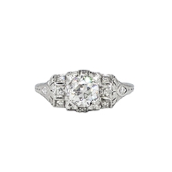 Art Deco 1930's .94ct t.w. Old European Cut Diamond & Hand Engraving Platinum Engagement Ring