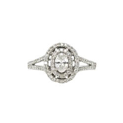 Estate .60ct t.w. Oval Diamond With Double Diamond Halo 14k White Gold Engagement Ring