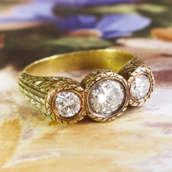 Art Deco Vintage 1930's Diamond Three Stone Engagement Wedding Anniversary Ring 18k Yellow Gold