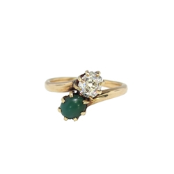 Antique Victorian 1890's .87ct t.w. Old Mine Cut Diamond & Natural Green Turquoise Bypass Rose Gold Ring 14k