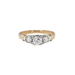 Retro Vintage 1940's .66ct t.w. Old European Cut Diamond Three Stone Engagement Ring 14k