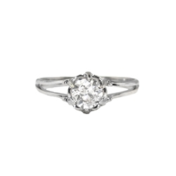 Vintage .57ct Russian Solitaire Old European Cut Diamond 18k White Gold Engagement Ring