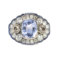 Vintage 1940's 7.71ct t.w. Natural No Heat Sapphire & Old European Cut Diamond Enamel 14k Ring