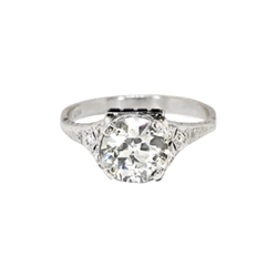 Vintage Art Deco 1930's 1.79ct t.w. Old European Cut Diamond & Lab Sapphire Engagement Ring Platinum