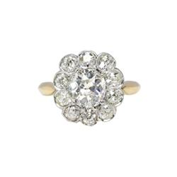 Antique 1900's Art Nouveau 2.20ct t.w. Old Cushion Cut Diamond Halo Engagement Anniversary Ring 18k Platinum