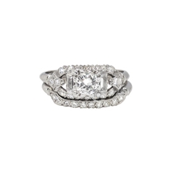 Vintage Art Deco 1930's .81ct t.w. Rare Engagement Wedding Ring Band Set Platinum