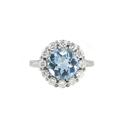 Vintage 1970's 2.99ct t.w. Aquamarine & Diamond Halo Engagement Ring 18k