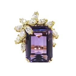 Vintage Estate 17.13ct t.w. Amethyst & Marquise Diamond Cocktail Anniversary Ring 18k