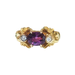 Vintage 1990's 1.47ct t.w. Natural Purple Sapphire & Diamond Two Angels Figural Ring 18k