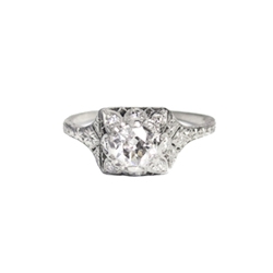 Edwardian 1920's Rare .82ct t.w. Old European Cut Diamond Filigree Hand Engraved Engagement Ring Platinum